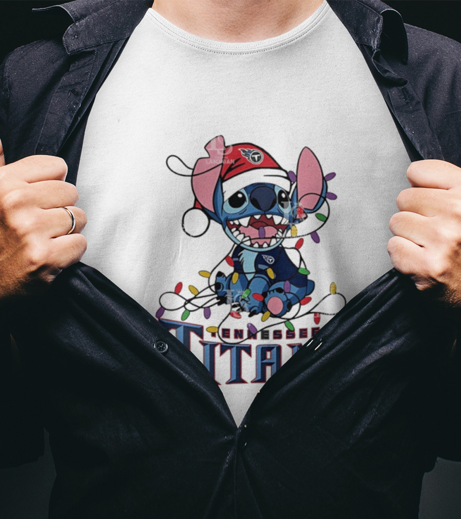 Tennessee Titans Stitch Christmas Lights Ornament T-Shirt