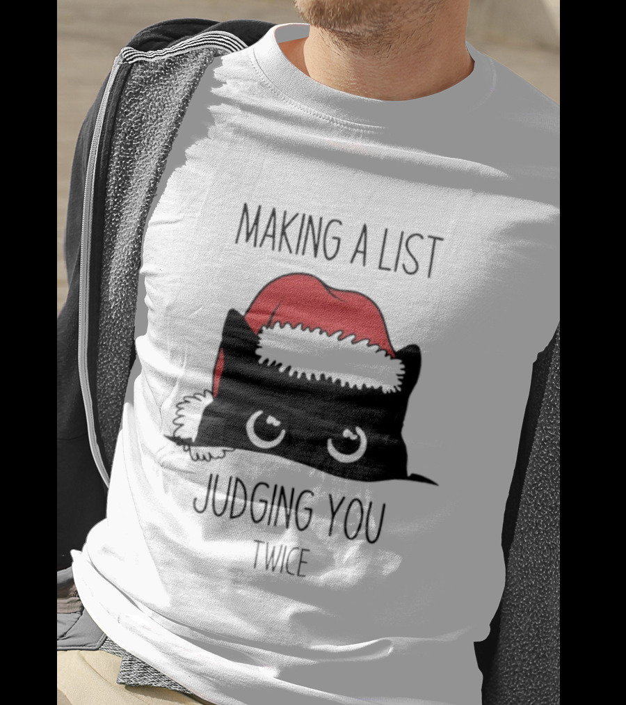 Black Cat Christmas Making A List Judging You Twice Santa Hat T-Shirt