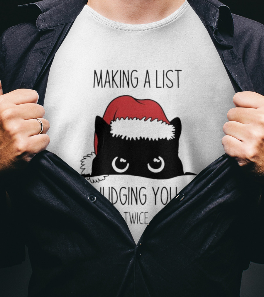 Black Cat Christmas Making A List Judging You Twice Santa Hat T-Shirt