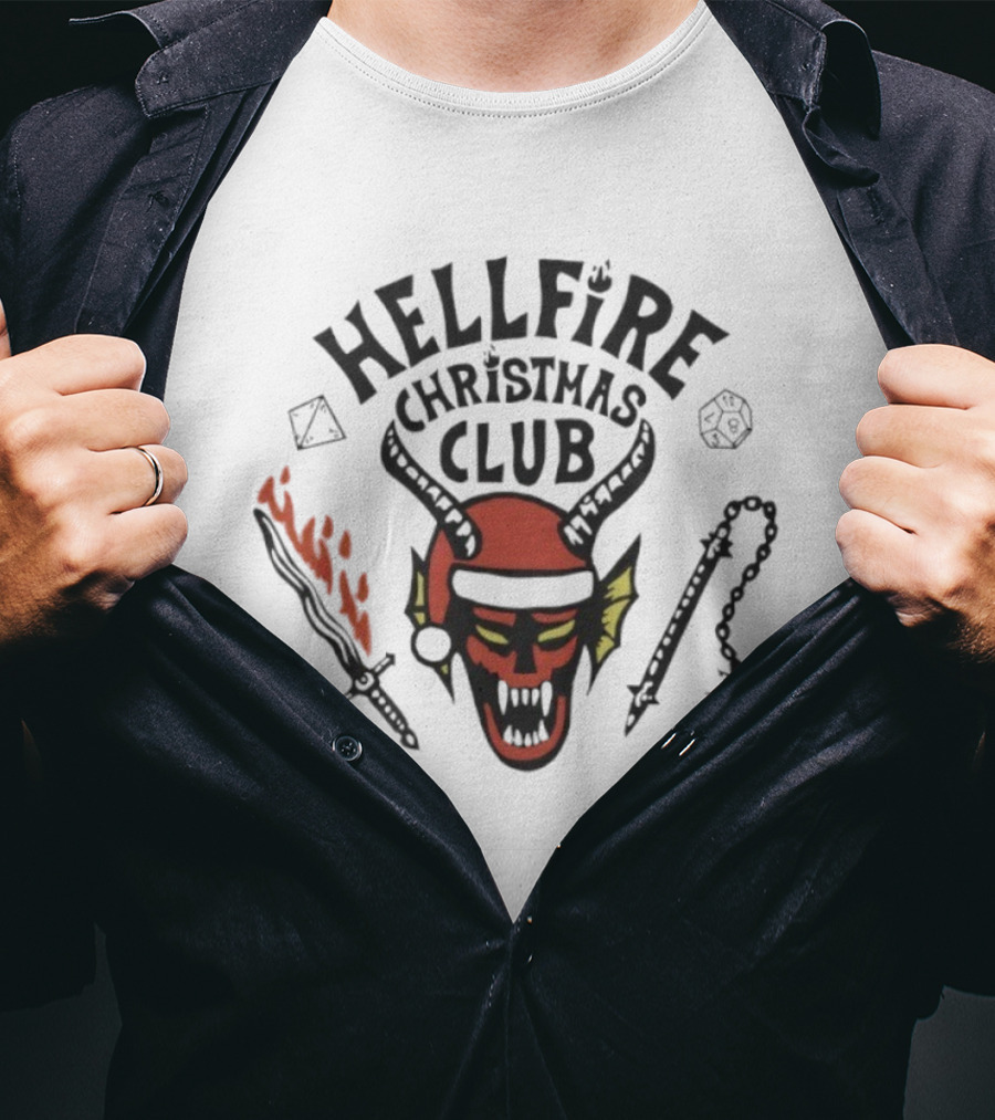 Hellfire Christmas Club Santa Skull With Horns And Fire Sword T-Shirt