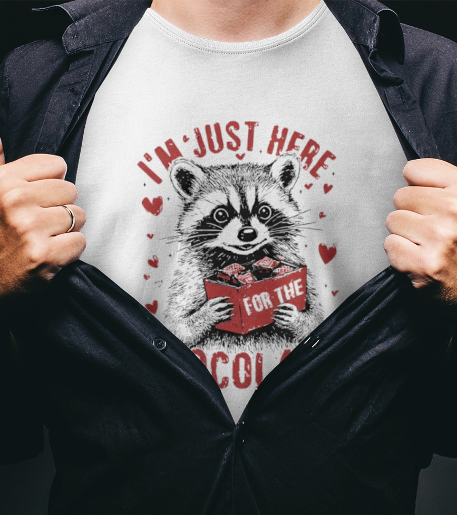 I'm Just Here For The Chocolate Raccoon With Hearts T-Shirt