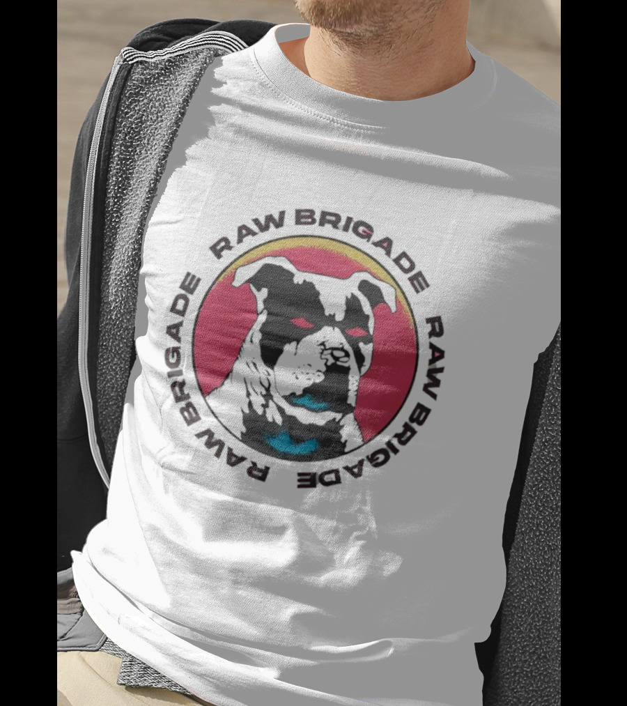 RAW BRIGADE Dog's Head Red Circle Design T-Shirt