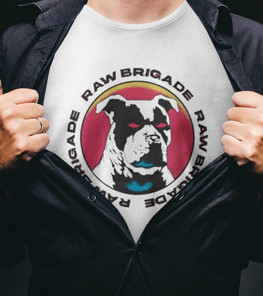 RAW BRIGADE Dog's Head Red Circle Design T-Shirt