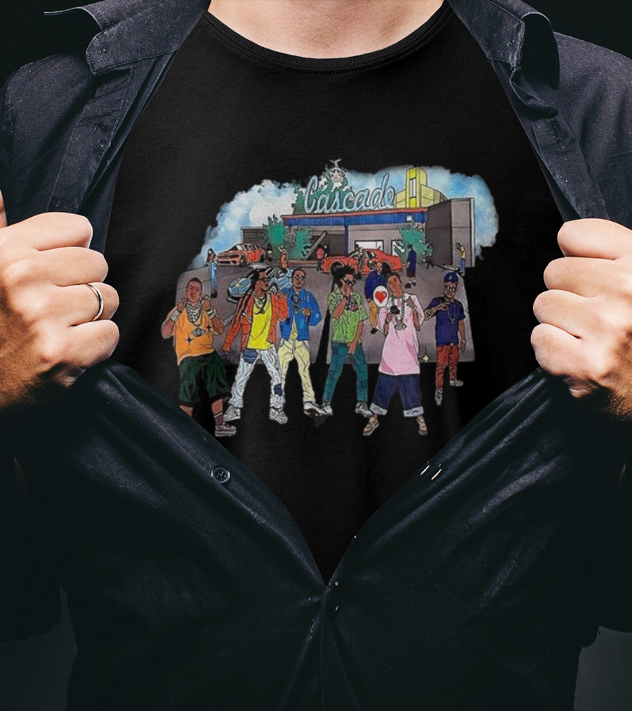 Cascade Hip Hop Enthusiasts Cartoon Characters In Urban Scene T-Shirt