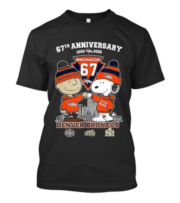 Charlie Brown Snoopy Denver Broncos 67th Anniversary 1959-2026 T-Shirt