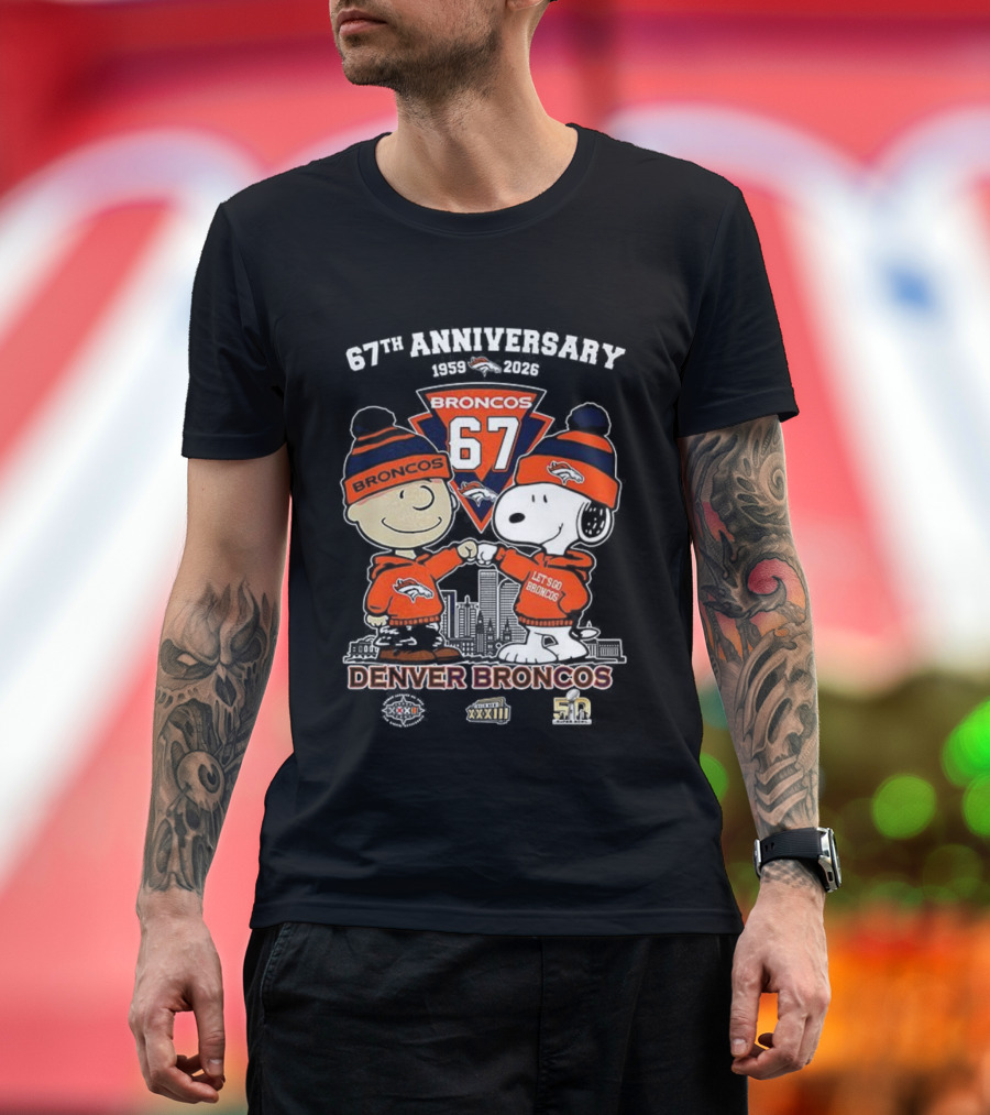 Charlie Brown Snoopy Denver Broncos 67th Anniversary 1959-2026 T-Shirt