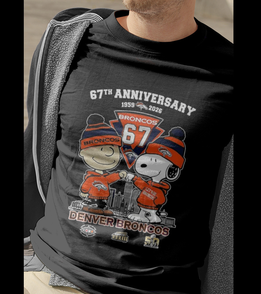 Charlie Brown Snoopy Denver Broncos 67th Anniversary 1959-2026 T-Shirt
