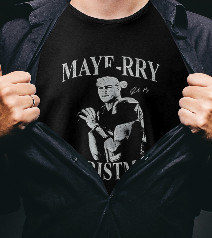 Maye-Rry Christmas Drake Maye New England Patriots Football Signature T-Shirt