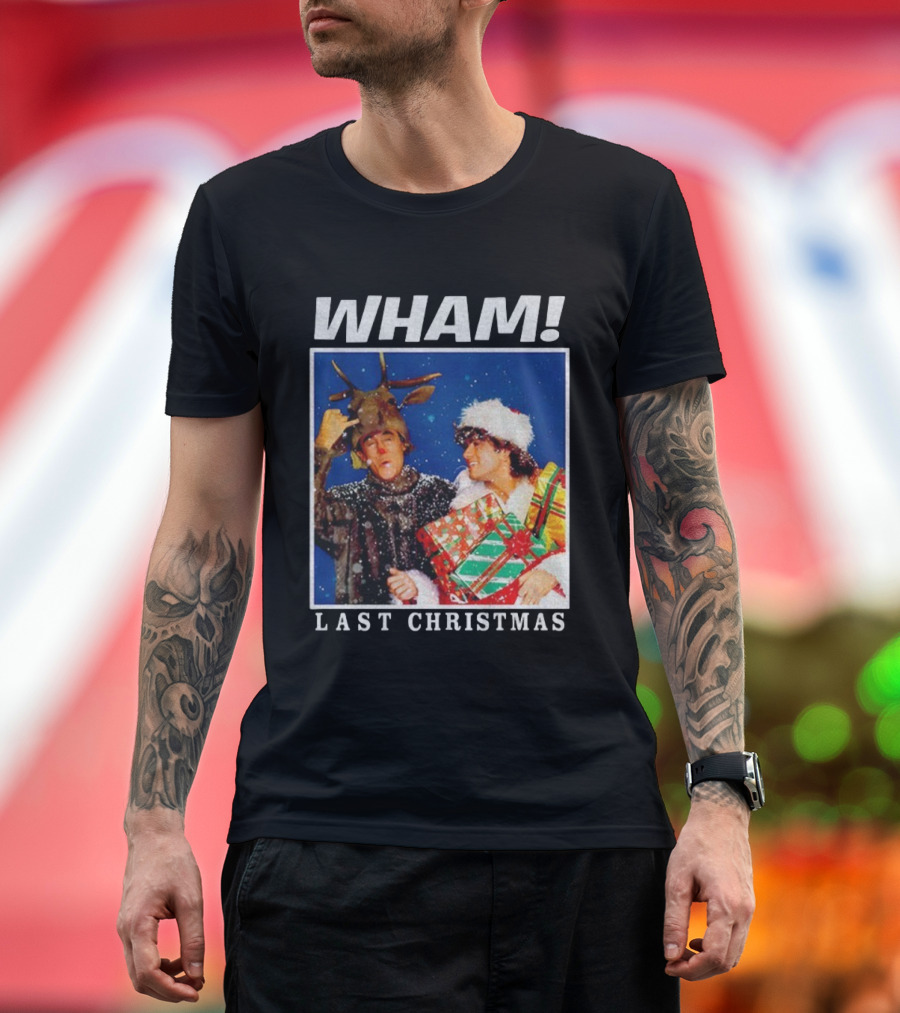 WHAM Last Christmas Festive Snow Scene With Presents And Reindeer Antlers T-Shirt