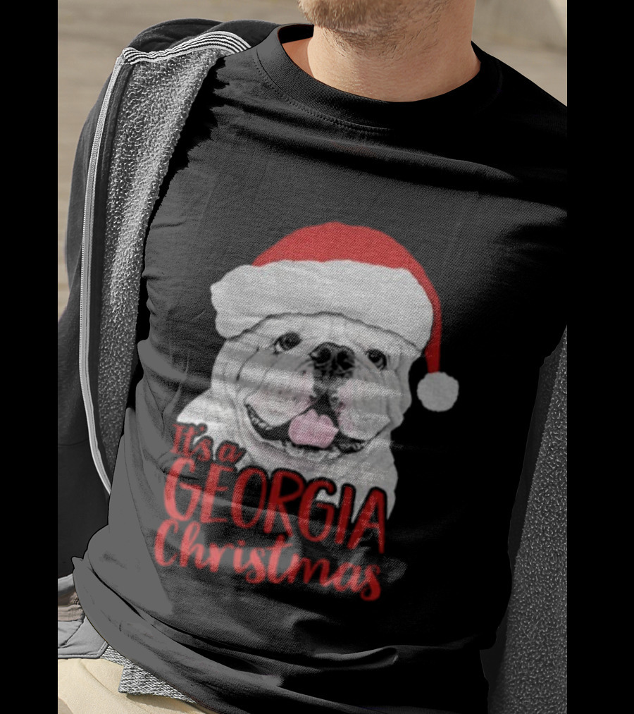 Georgia Bulldogs 2025 It's A Georgia Christmas Santa Bulldog T-Shirt