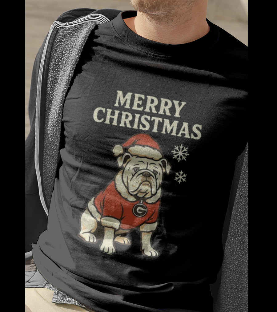 Merry Christmas Georgia Bulldogs Santa Bulldog Snowflakes T-Shirt