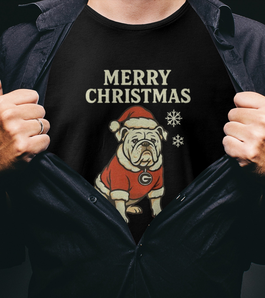 Merry Christmas Georgia Bulldogs Santa Bulldog Snowflakes T-Shirt