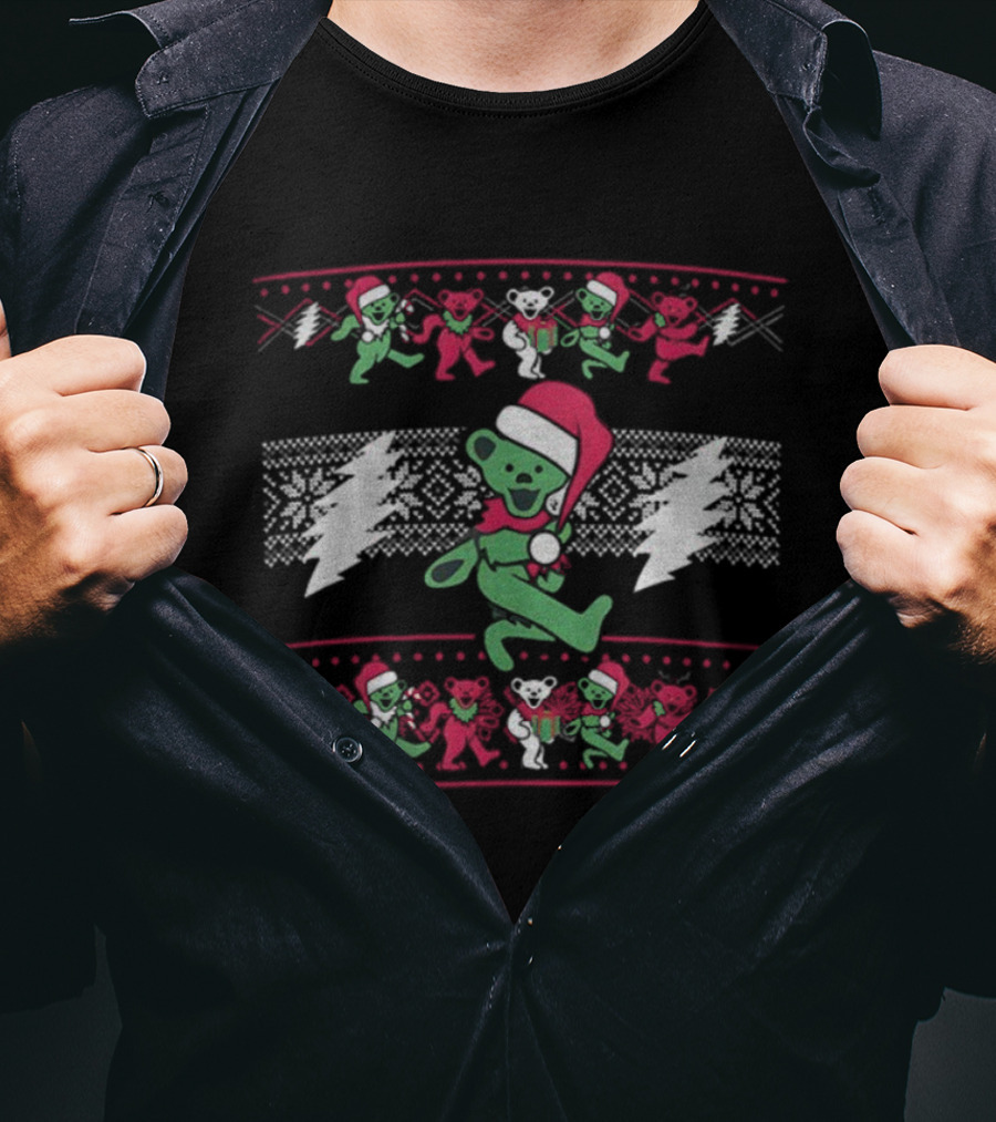 Grateful Dead Dancing Bears Christmas Ugly Sweater Jerry Garcia T-Shirt