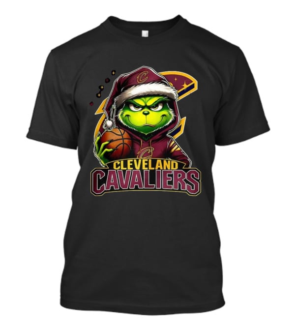 Cleveland Cavaliers Christmas Grinch Santa Hat Holding Basketball T-Shirt
