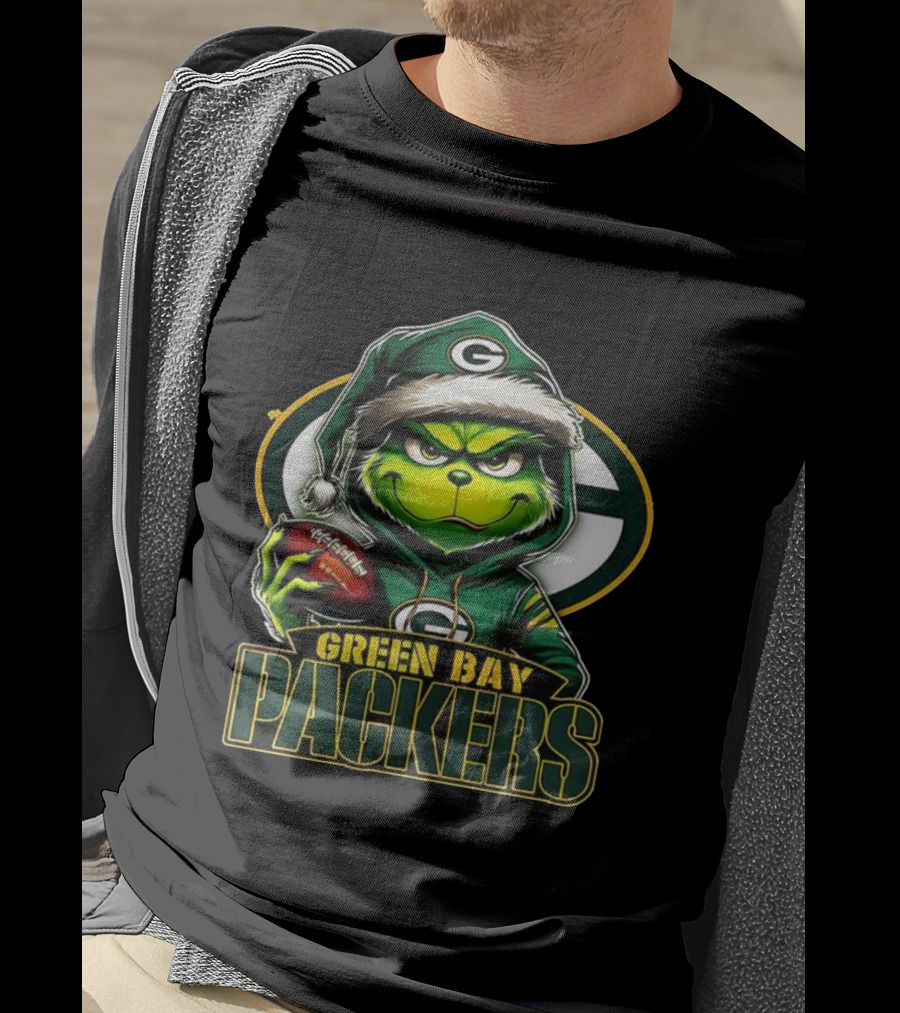 Green Bay Packers Grinch Santa Hat Christmas NFL Fan Gear T-Shirt