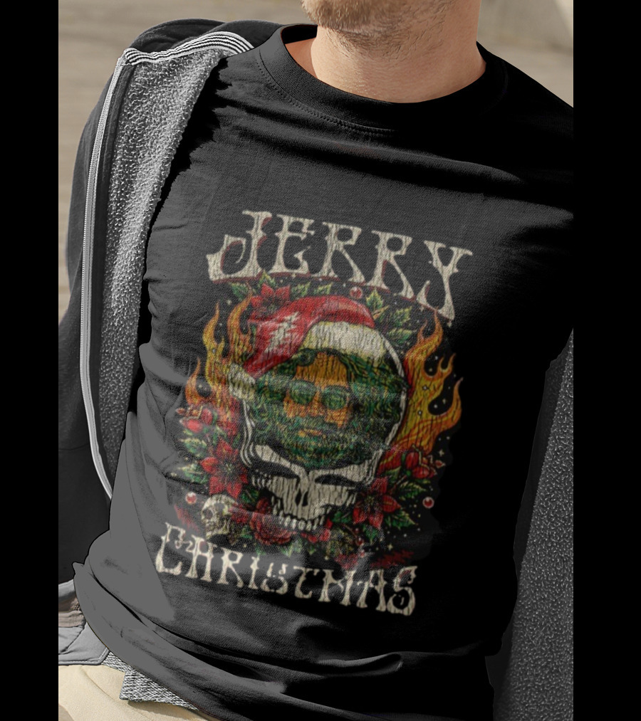 Jerry Christmas Grateful Dead Santa Claus Merry Christmas Skull Wreath T-Shirt