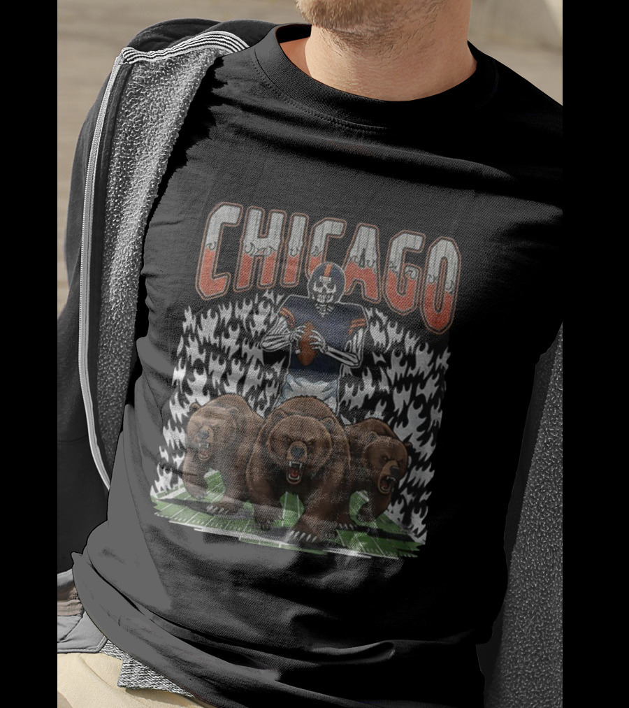 Chicago Skeleton Bears Football Game Day 2025 Running Bears T-Shirt