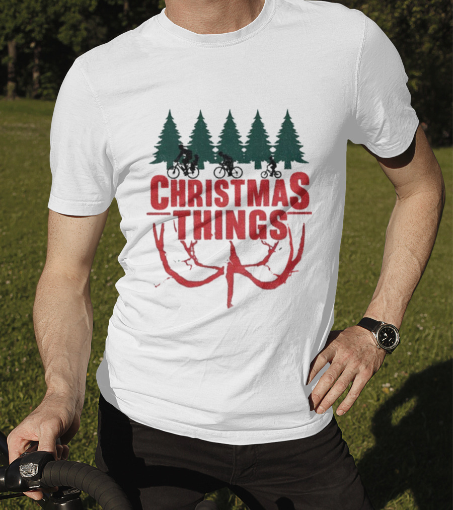 Christmas Things Merry Upside Down Xmas Funny Holiday Reindeer Trees T-Shirt