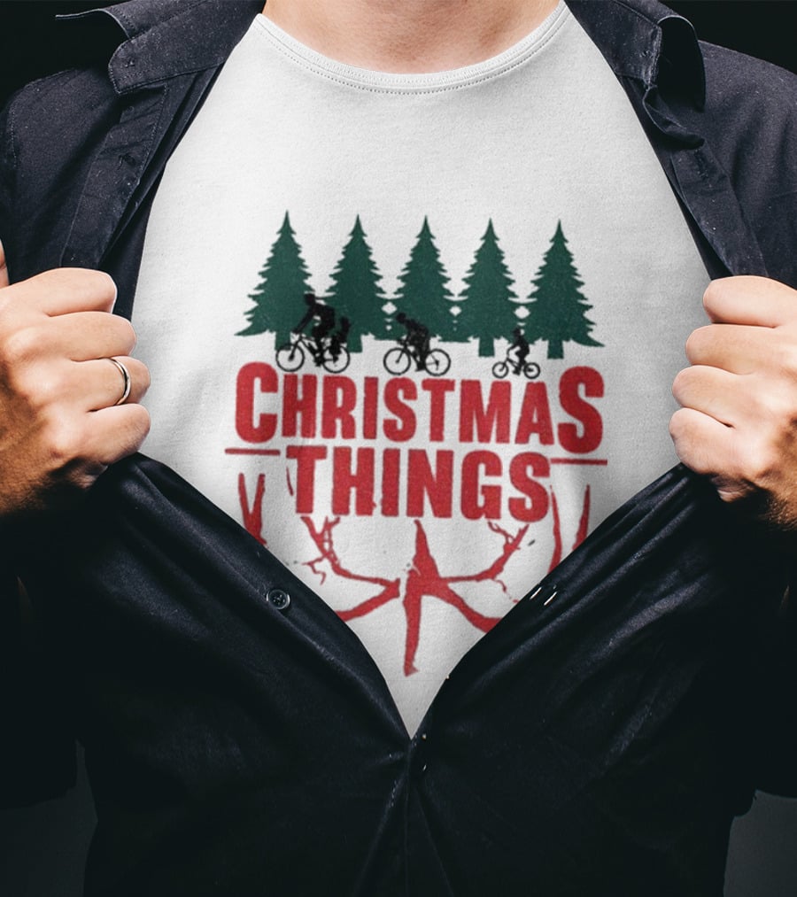 Christmas Things Merry Upside Down Xmas Funny Holiday Reindeer Trees T-Shirt