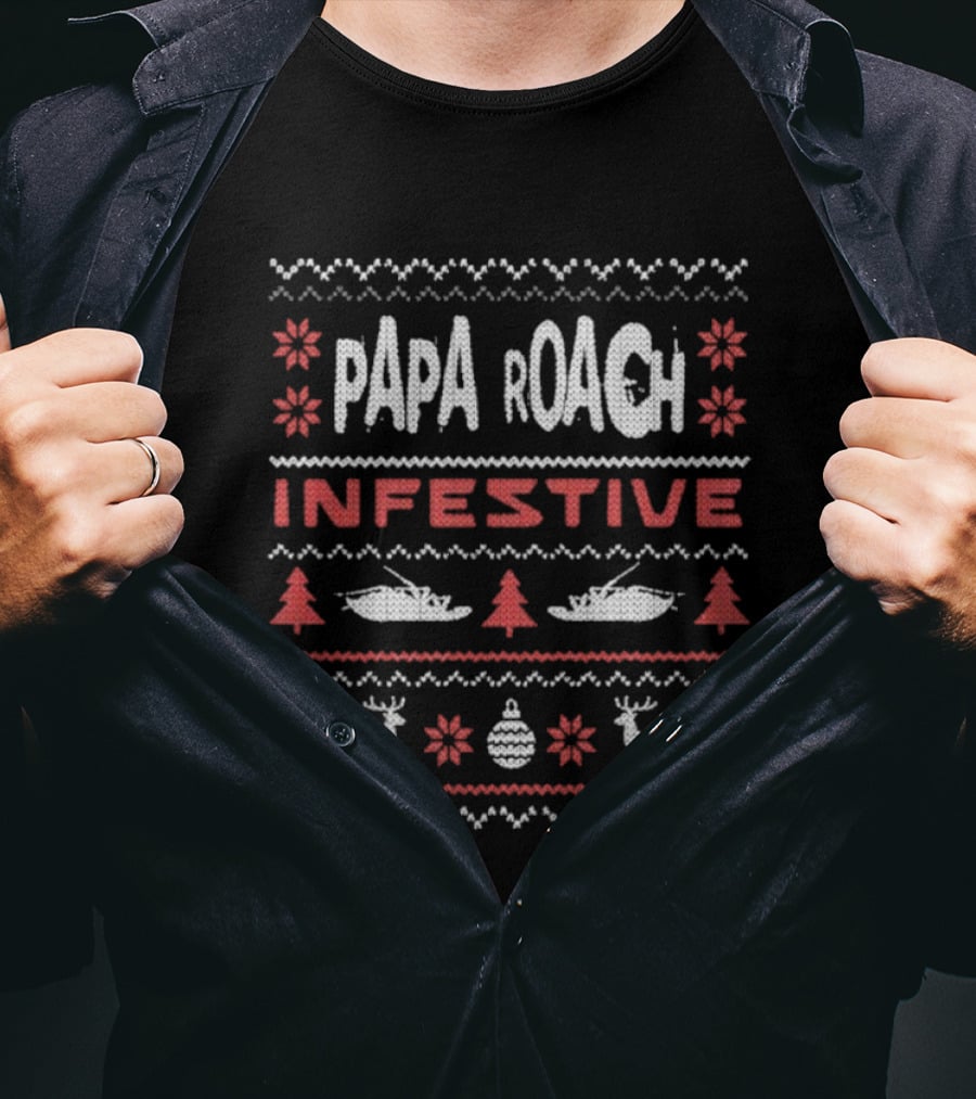 Papa Roach Infestive Ugly Christmas Holiday Festive Sweater Style T-Shirt