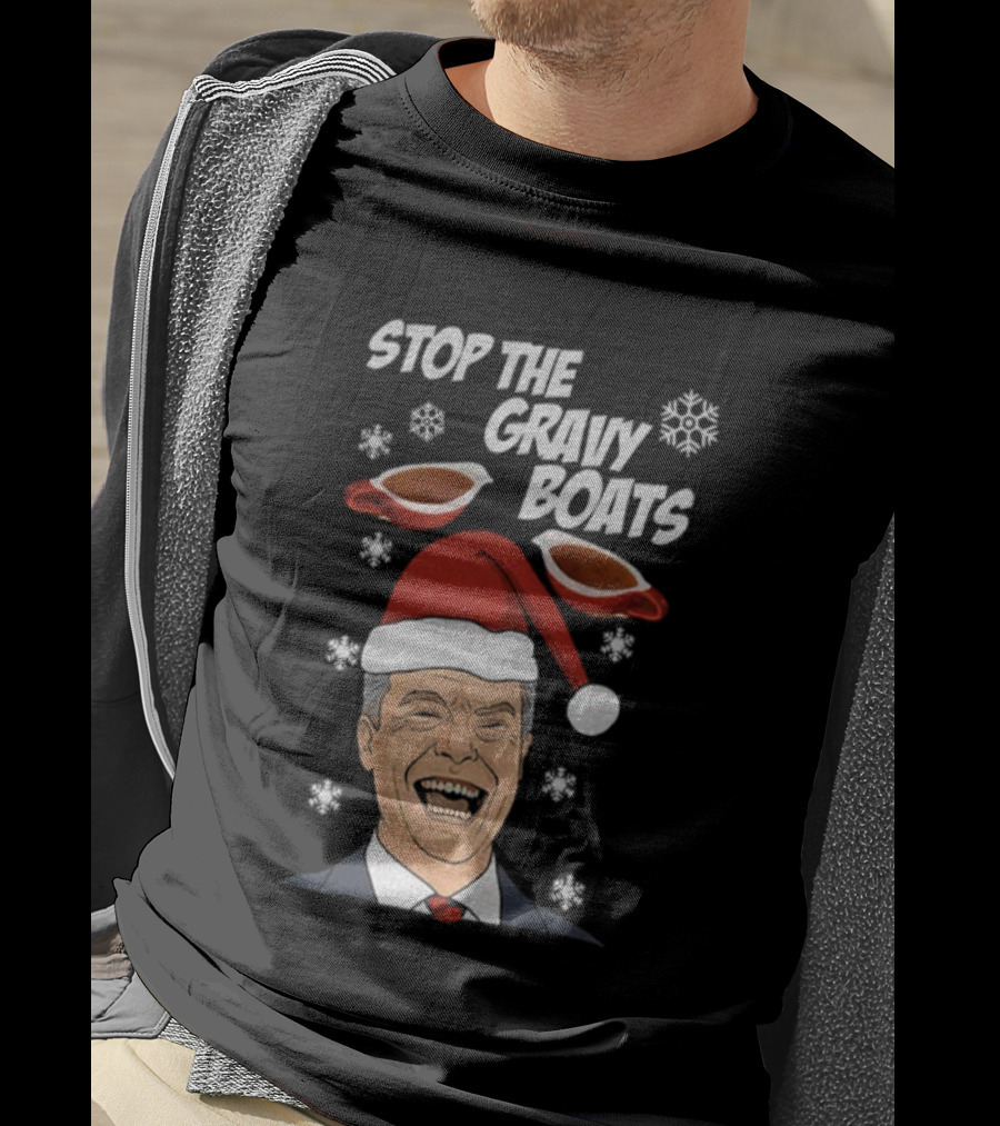 Stop The Gravy Boats Snowflakes Santa Hat Funny Christmas T-Shirt