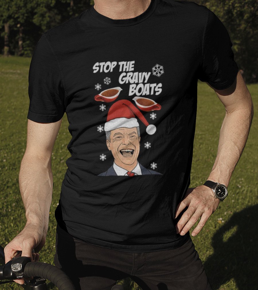 Stop The Gravy Boats Snowflakes Santa Hat Funny Christmas T-Shirt