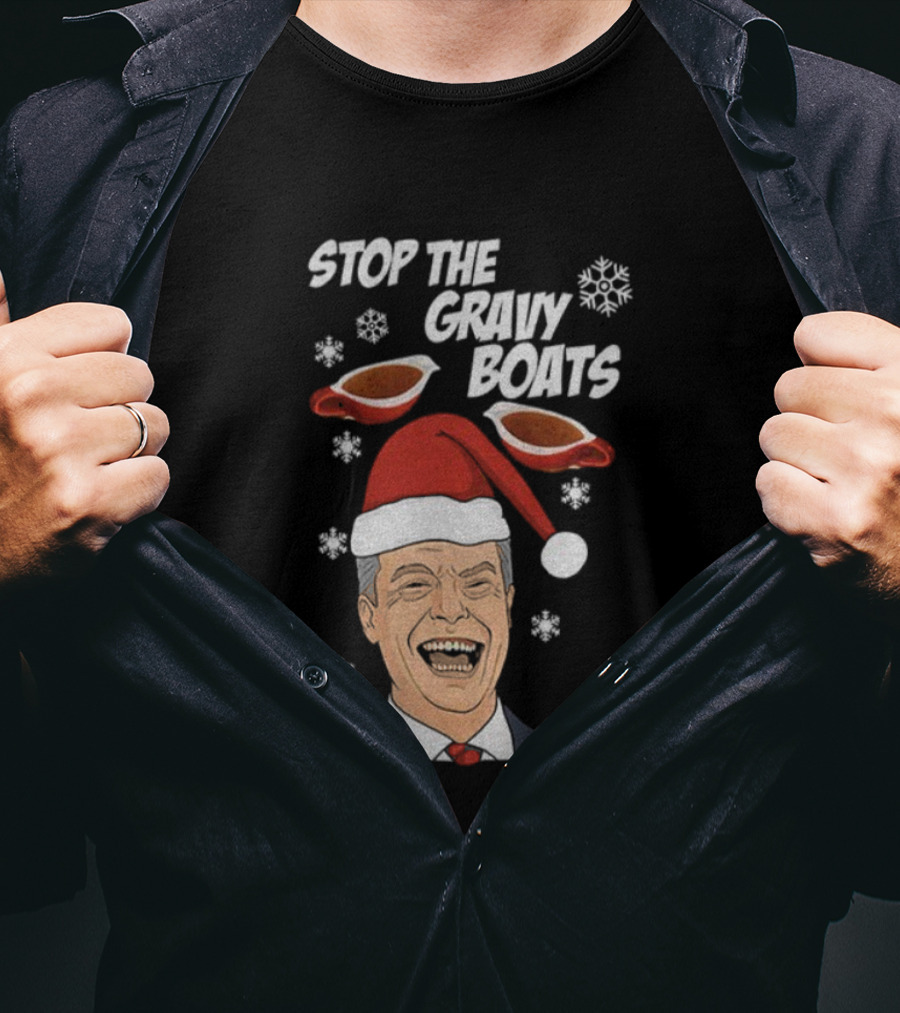Stop The Gravy Boats Snowflakes Santa Hat Funny Christmas T-Shirt