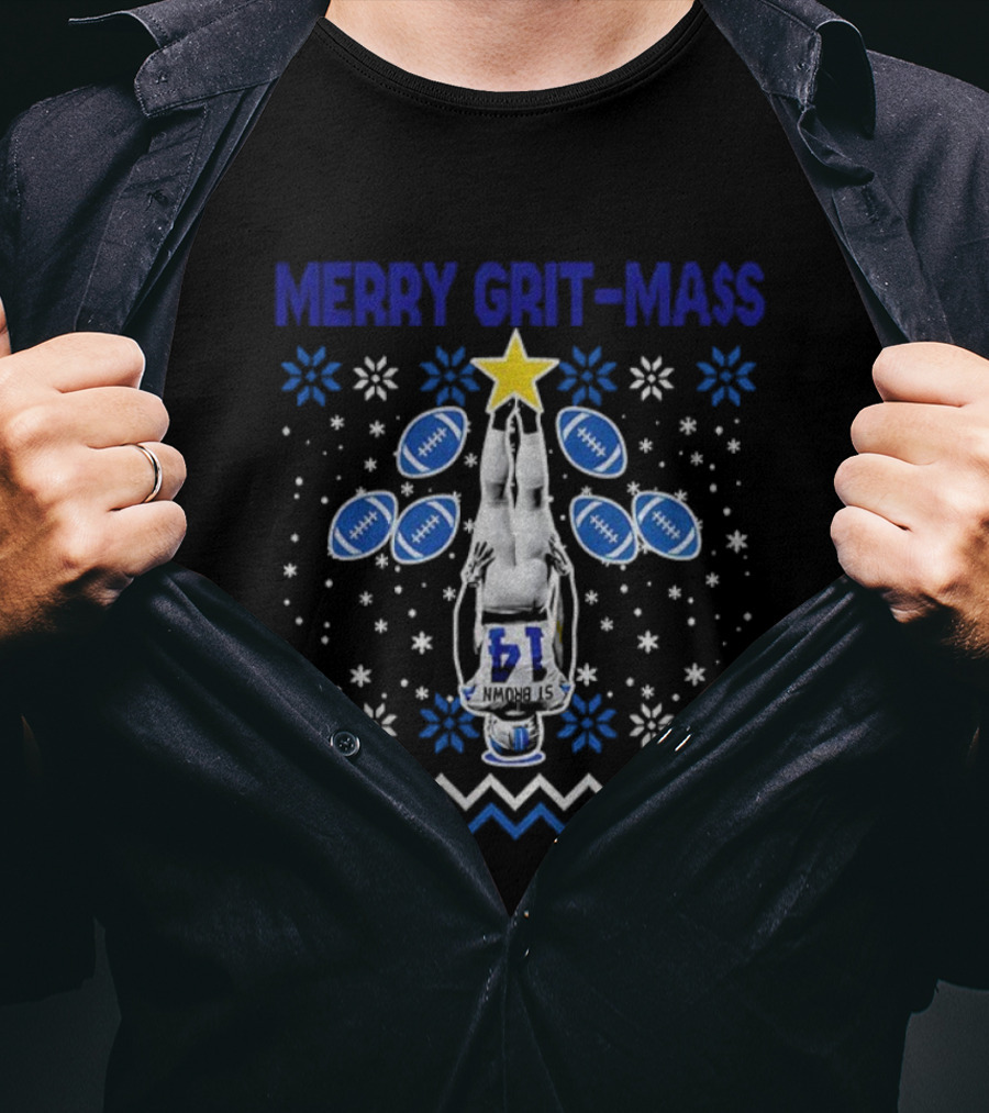 Amon-Ra St Brown Merry Grit-Mas Football Star Design T-Shirt