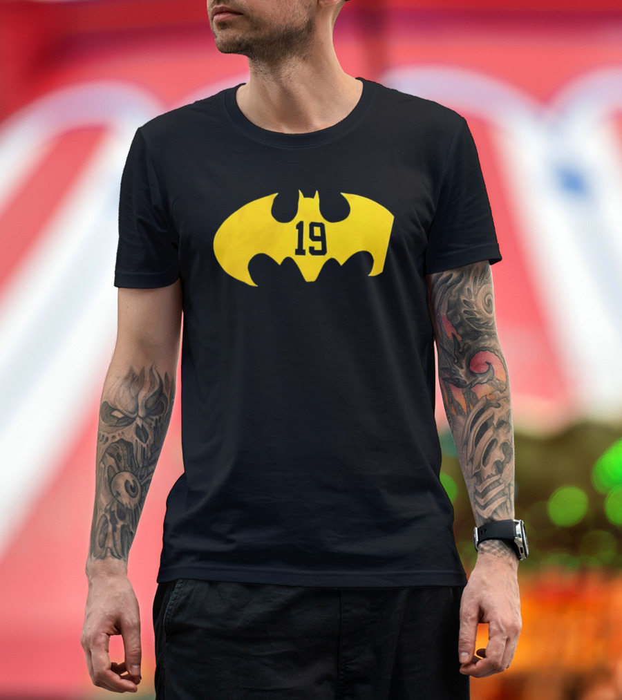 Batman 19 Michigan Wolverines Logo Icon Yellow Bat Symbol T-Shirt