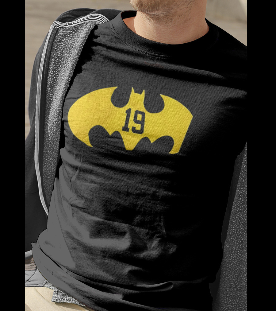 Batman 19 Michigan Wolverines Logo Icon Yellow Bat Symbol T-Shirt