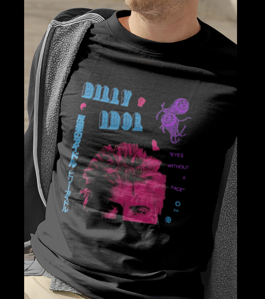 Billy Idol Eyes Without A Face Japanese Text Retro Style T-Shirt