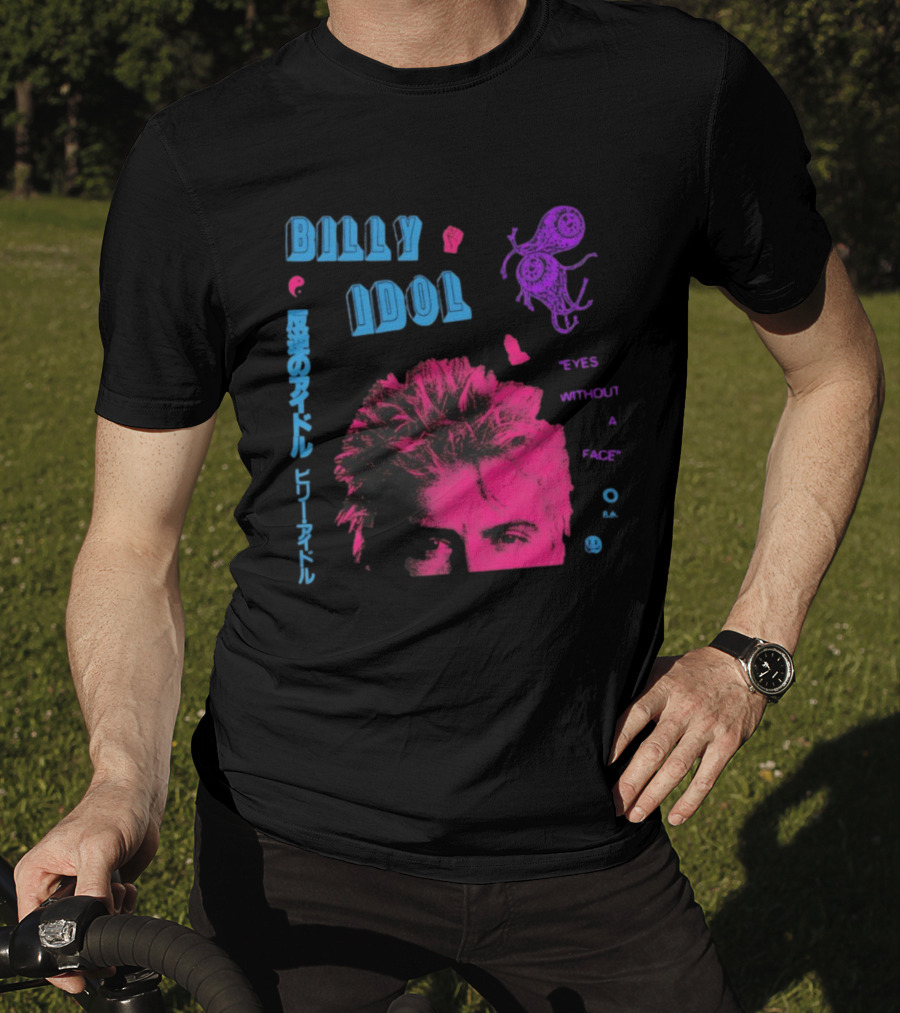 Billy Idol Eyes Without A Face Japanese Text Retro Style T-Shirt