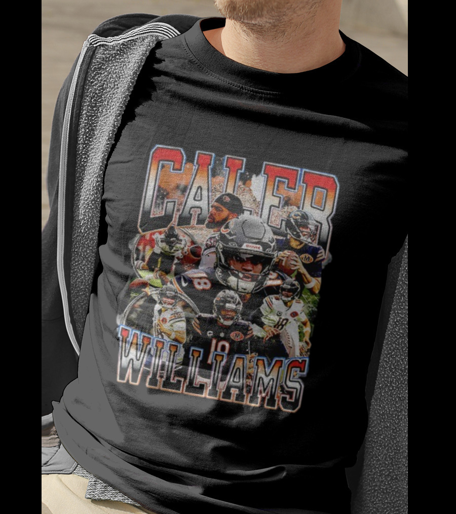 Caleb Williams 18 Bears Football Icon Bootleg Collage T-Shirt