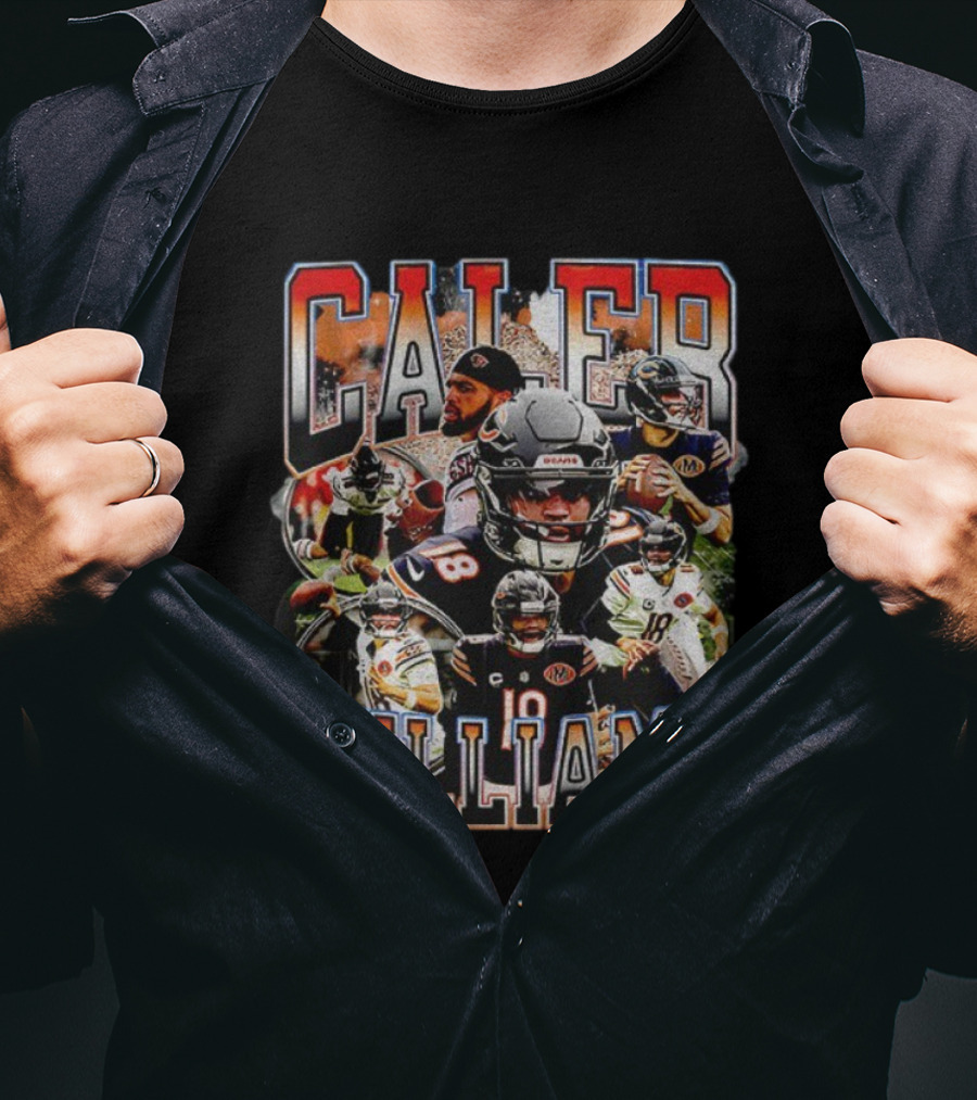 Caleb Williams 18 Bears Football Icon Bootleg Collage T-Shirt