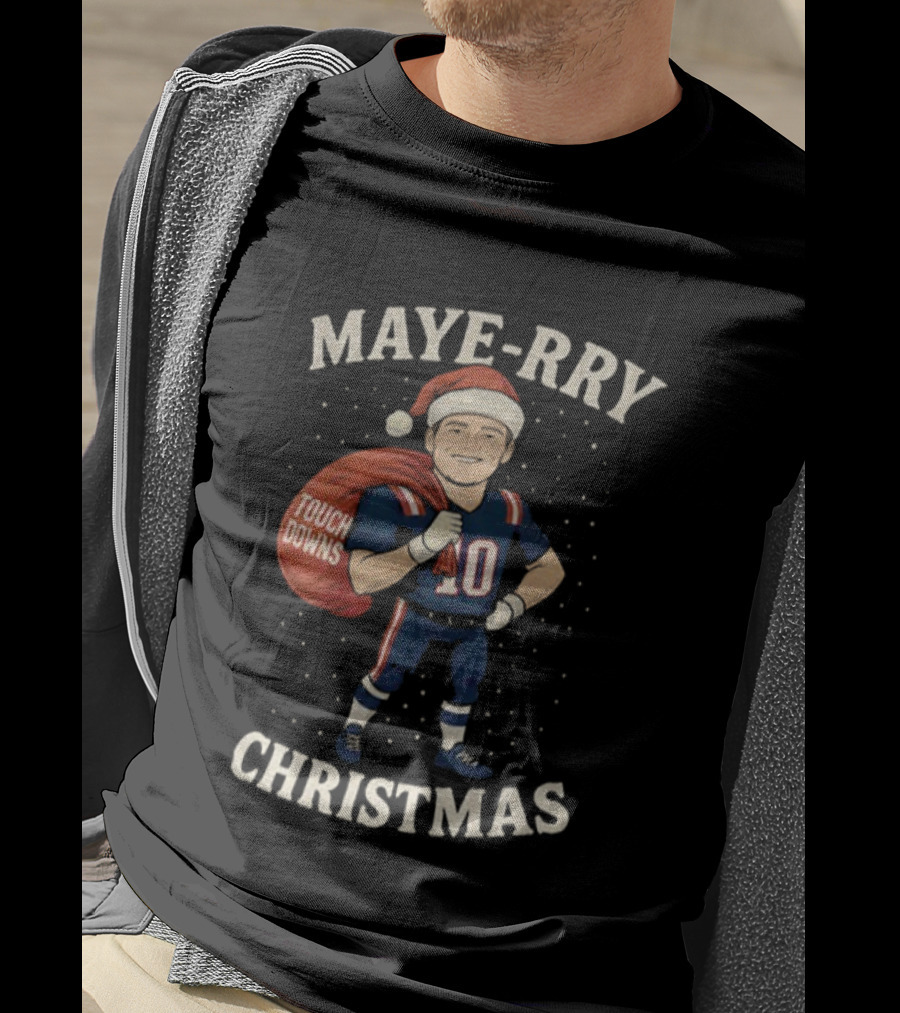 Maye-Rry Touchdowns Christmas Football Santa T-Shirt