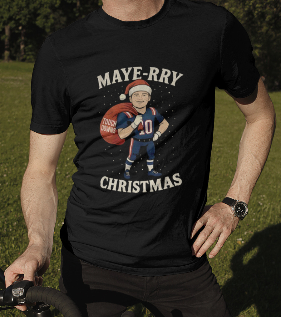 Maye-Rry Touchdowns Christmas Football Santa T-Shirt