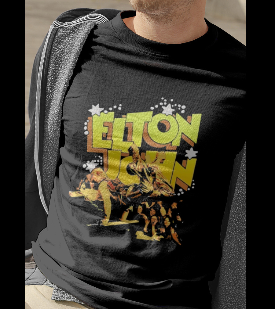 Elton John Live Performance Stars Retro Style T-Shirt