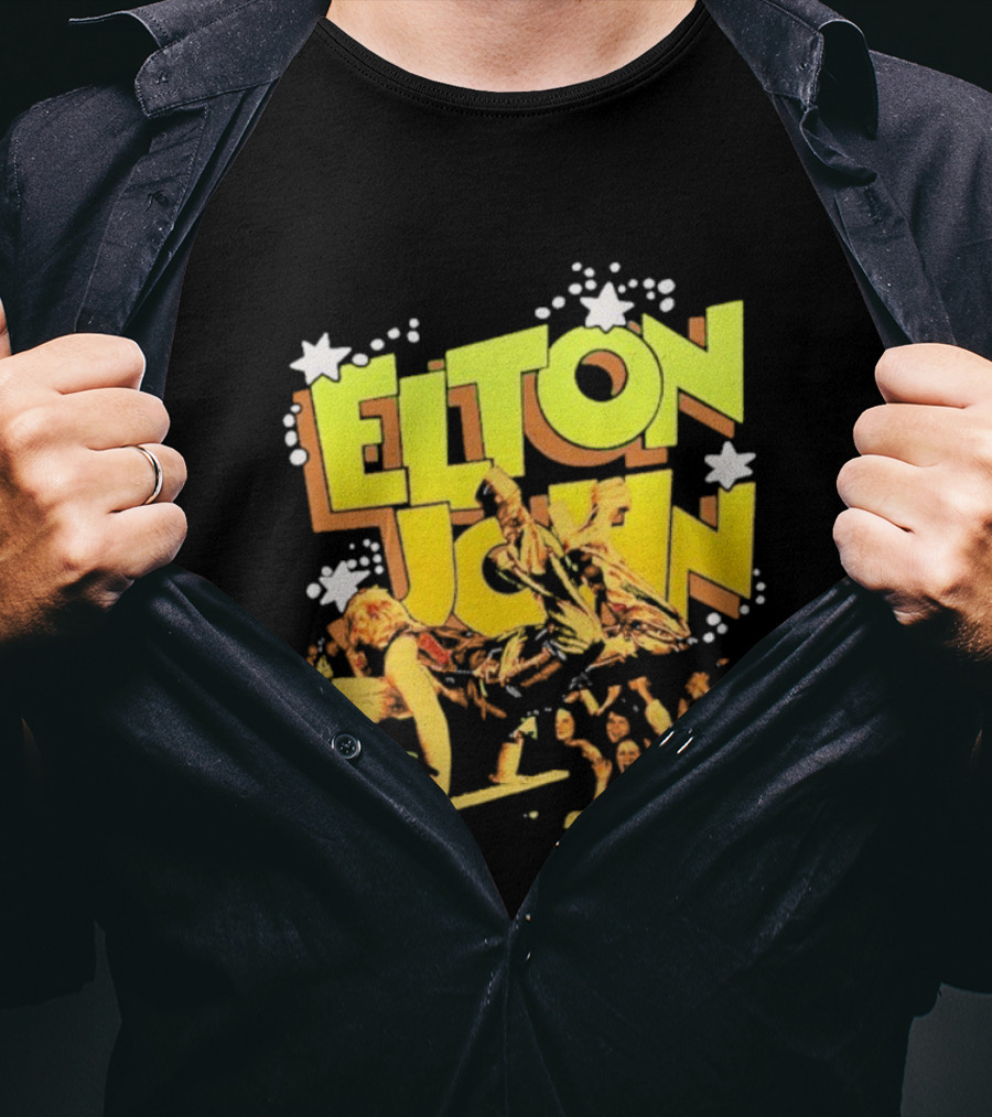 Elton John Live Performance Stars Retro Style T-Shirt