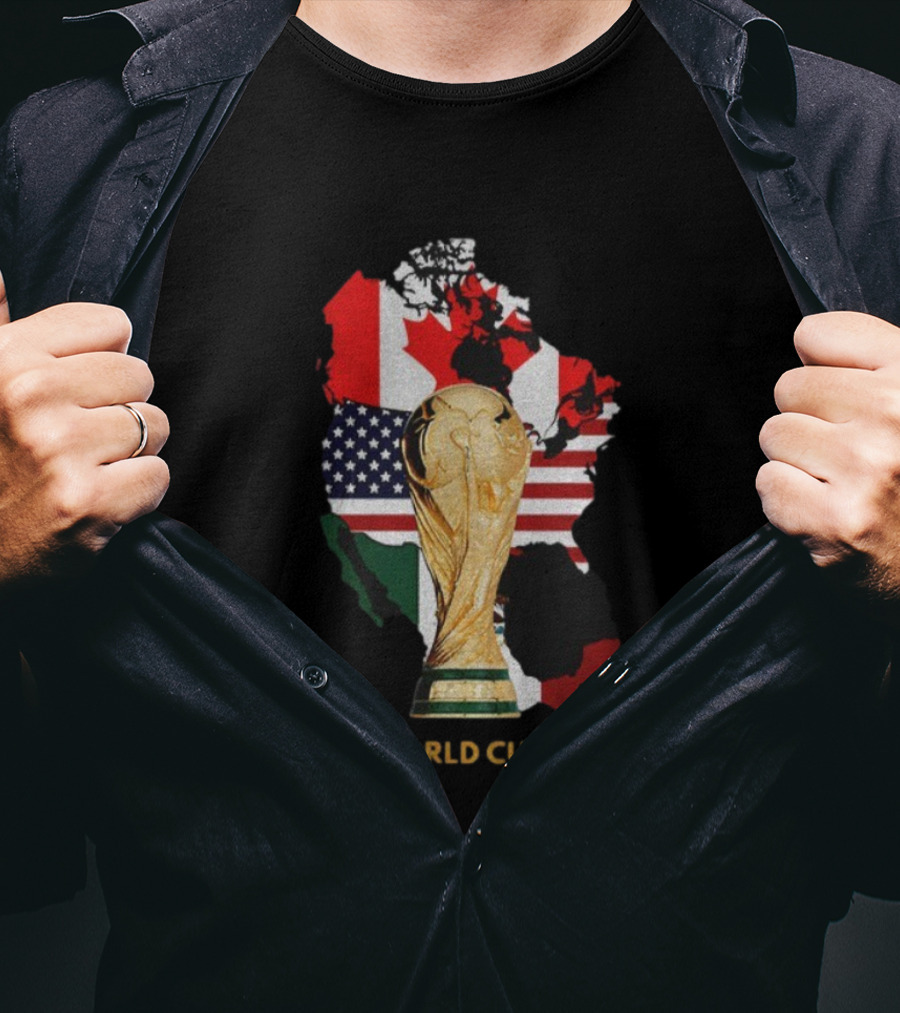FIFA World Cup 2026 USA Canada Mexico Flags Map Trophy T-Shirt