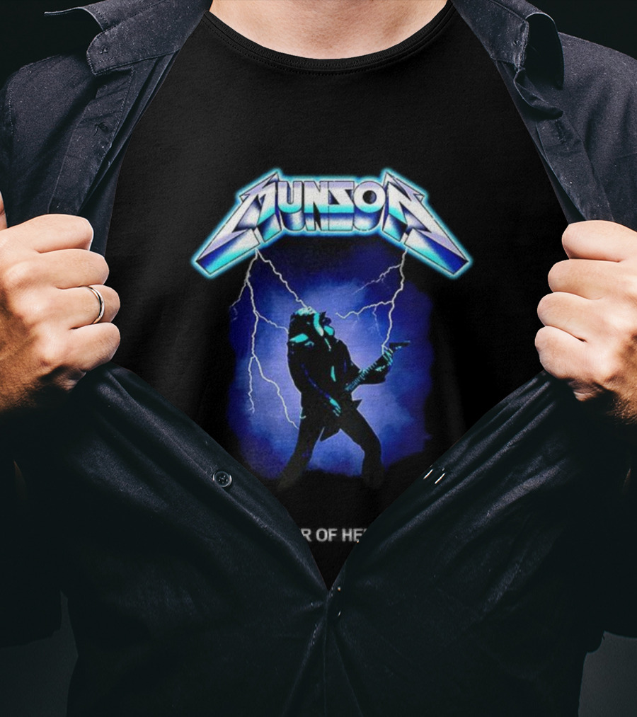 Munson Master Of Hellfire Dungeons And Dragons X Stranger Things Electric Guitar Lightning T-Shirt