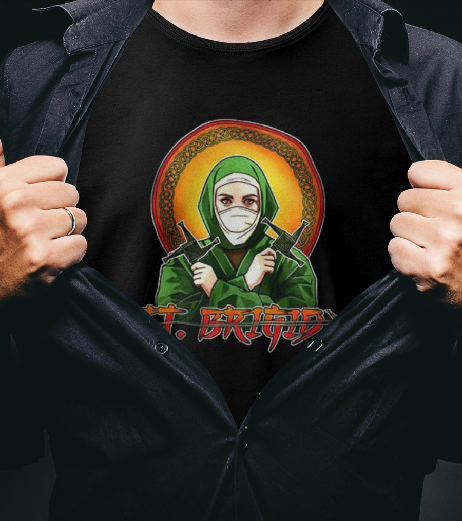 Saint Brigid Of Kildare Ninja Warrior Icon With Weapons T-Shirt