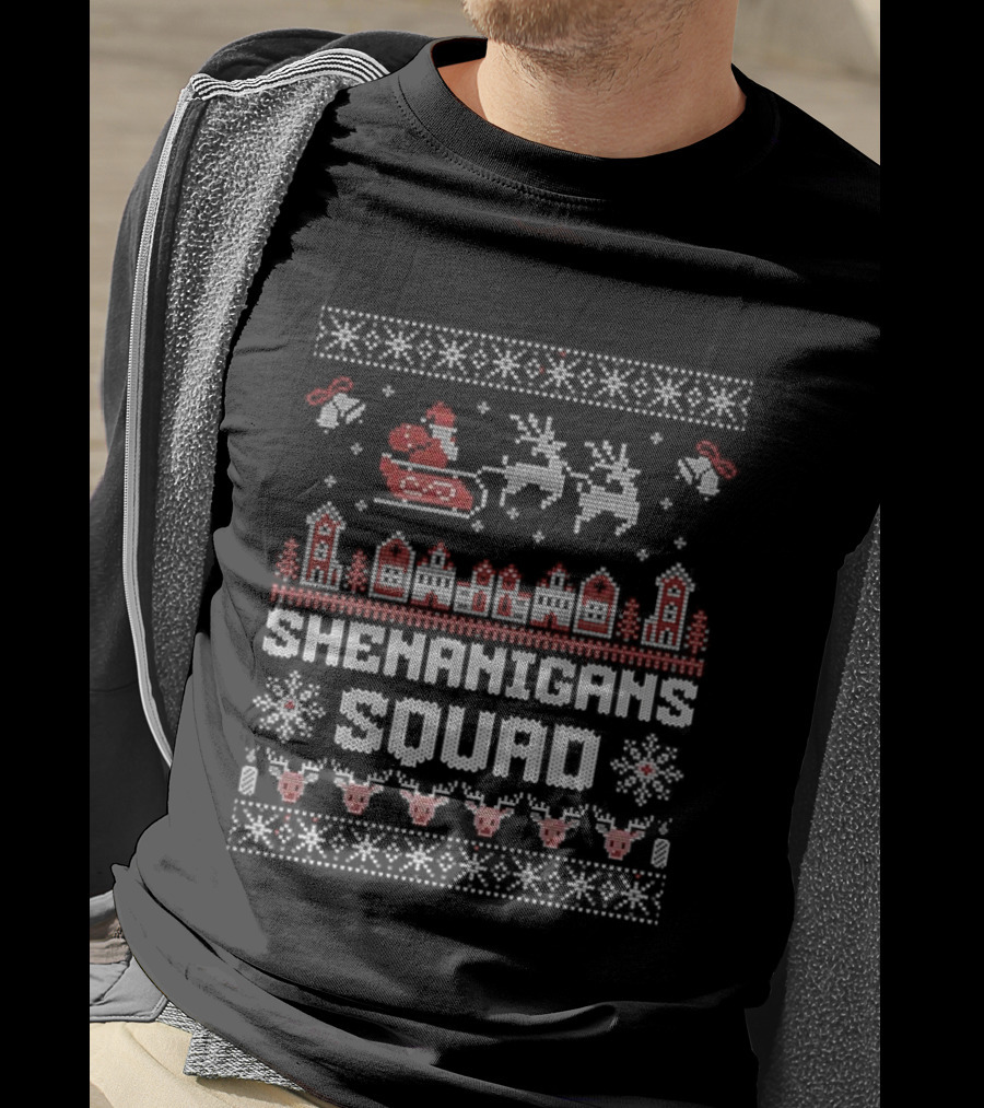 Shenanigans Squad Merry Christmas Santa Reindeer Sleigh Ugly Sweater T-Shirt