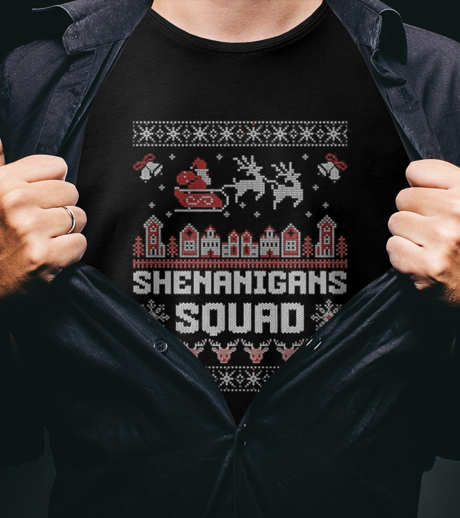 Shenanigans Squad Merry Christmas Santa Reindeer Sleigh Ugly Sweater T-Shirt