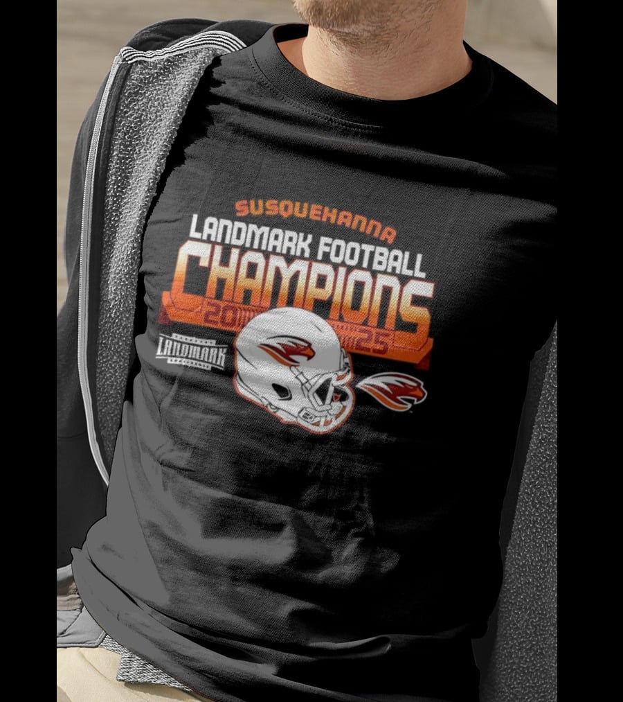 Susquehanna River Hawks Landmark Football Champions 2025 Helmet T-Shirt