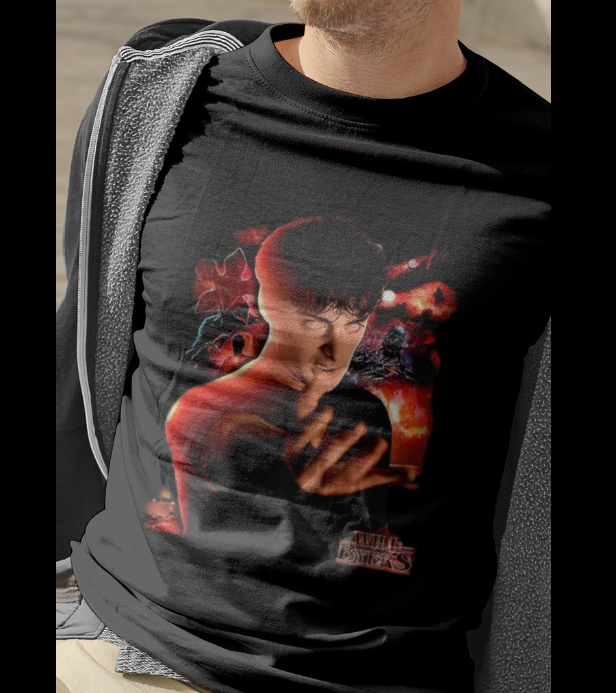 Stranger Things Will Byers Character Dark Red Fiery Background T-Shirt