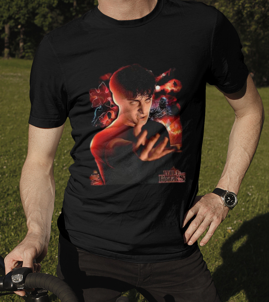 Stranger Things Will Byers Character Dark Red Fiery Background T-Shirt