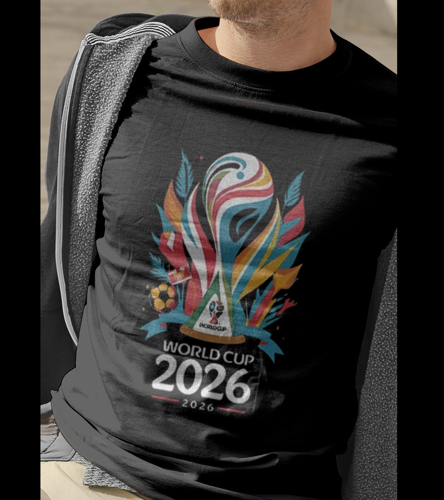 World Cup 2026 Soccer Trophy Logo Colorful Leaves Design T-Shirt