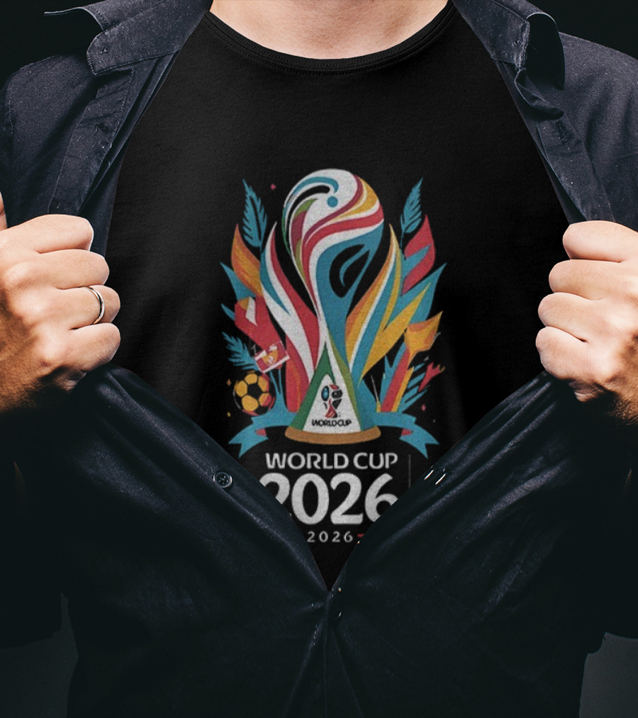 World Cup 2026 Soccer Trophy Logo Colorful Leaves Design T-Shirt