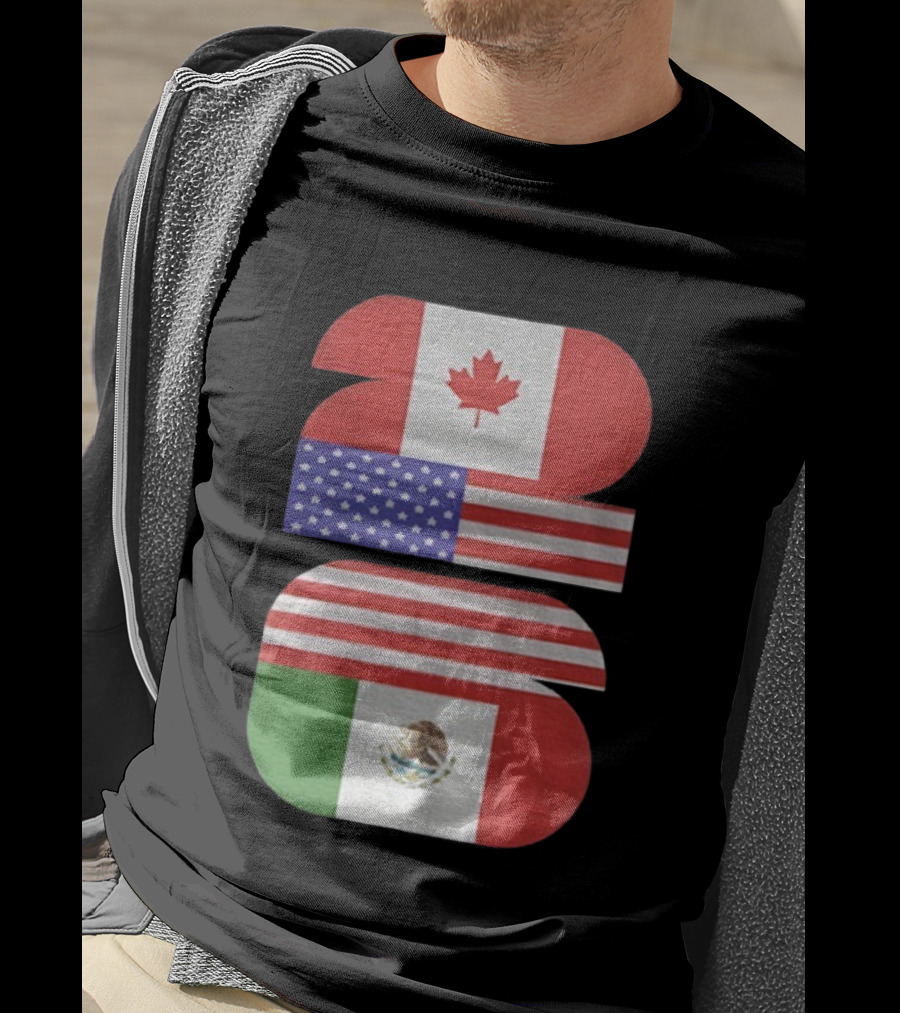 World Cup 2026 USA Canada Mexico Flag Design T-Shirt