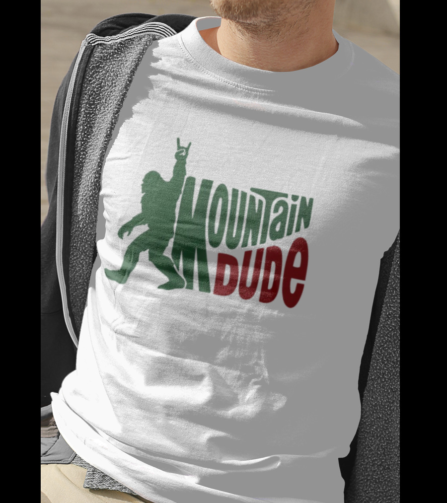 Bigfoot Mountain Dude Dark Green Silhouette With Red Text T-Shirt